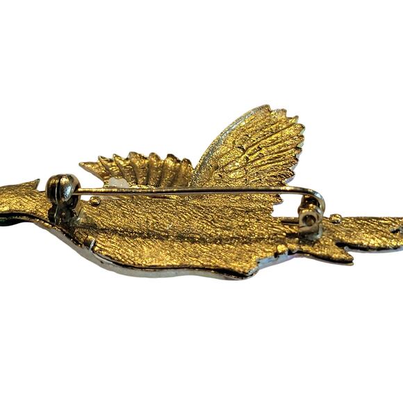 Vintage Colorful Enamel Flying Pheasant Bird Brooch Gold Tone Hunting Pin - Picture 6 of 9